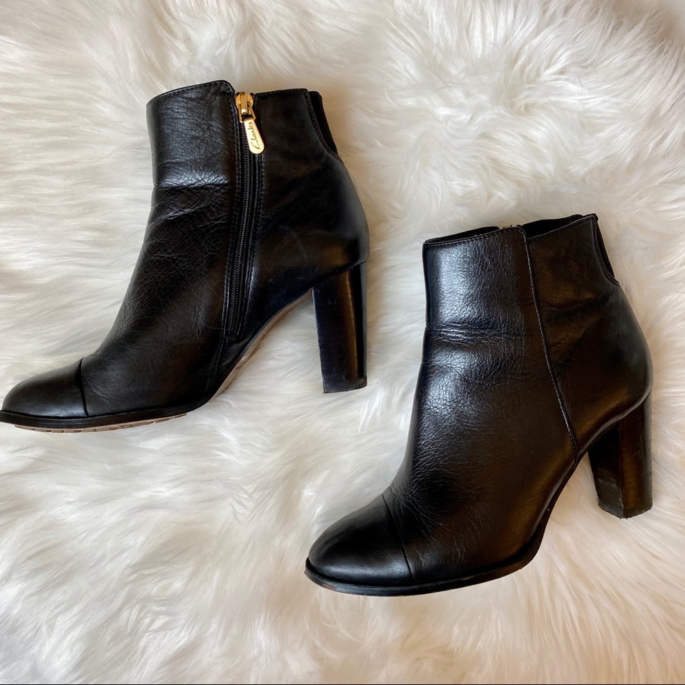 Clark’s Gold Zip Black Booties